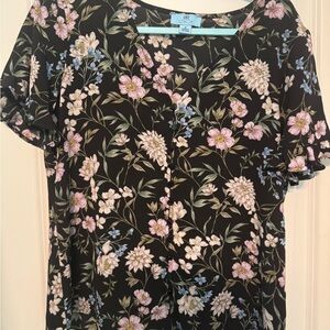 CeCe Black Floral Blouse